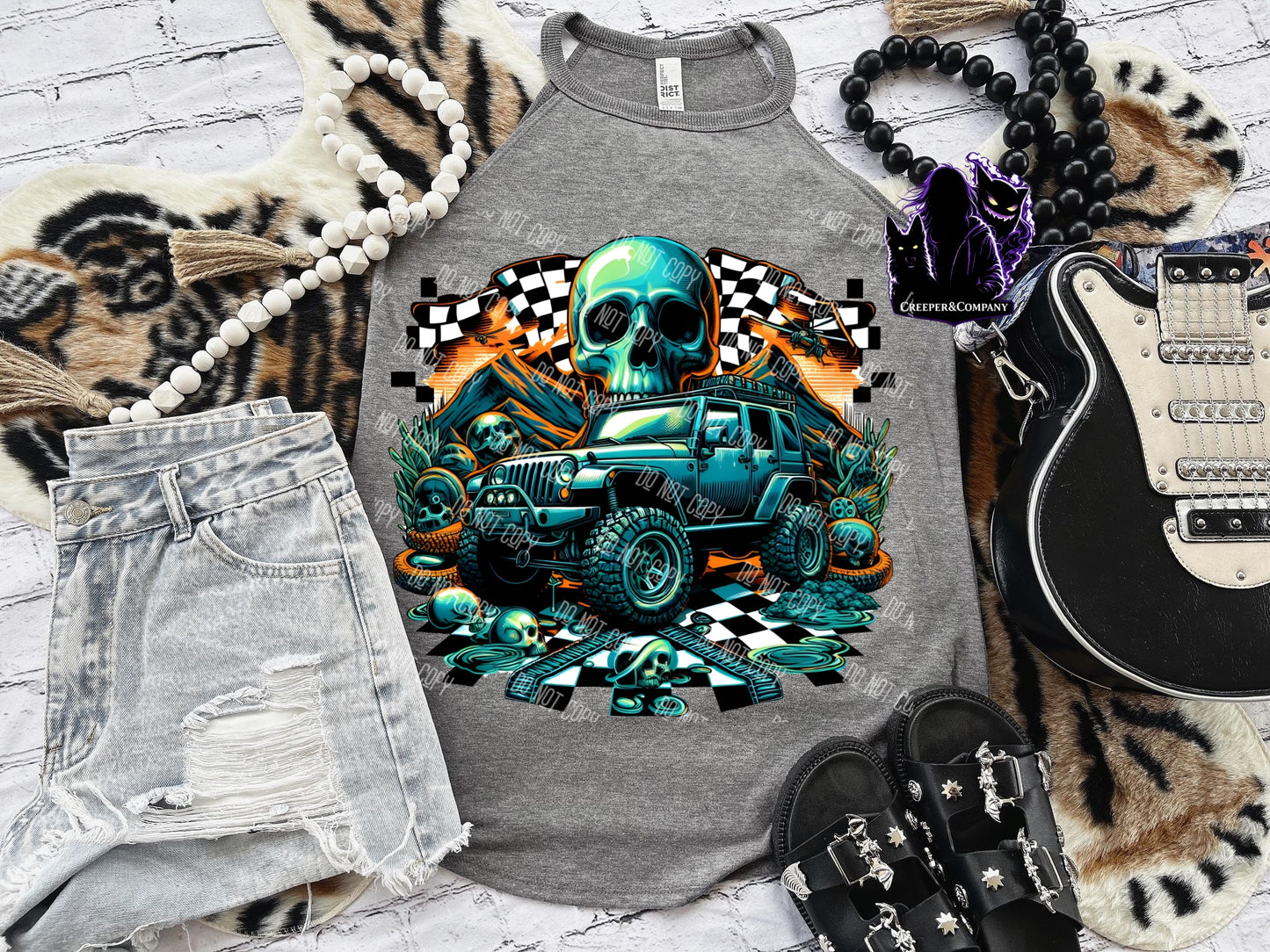 Skull Jeep Off-Road Graphic Tank | Neon Gothic 4x4 Adventure Shirt | Creeper&Company