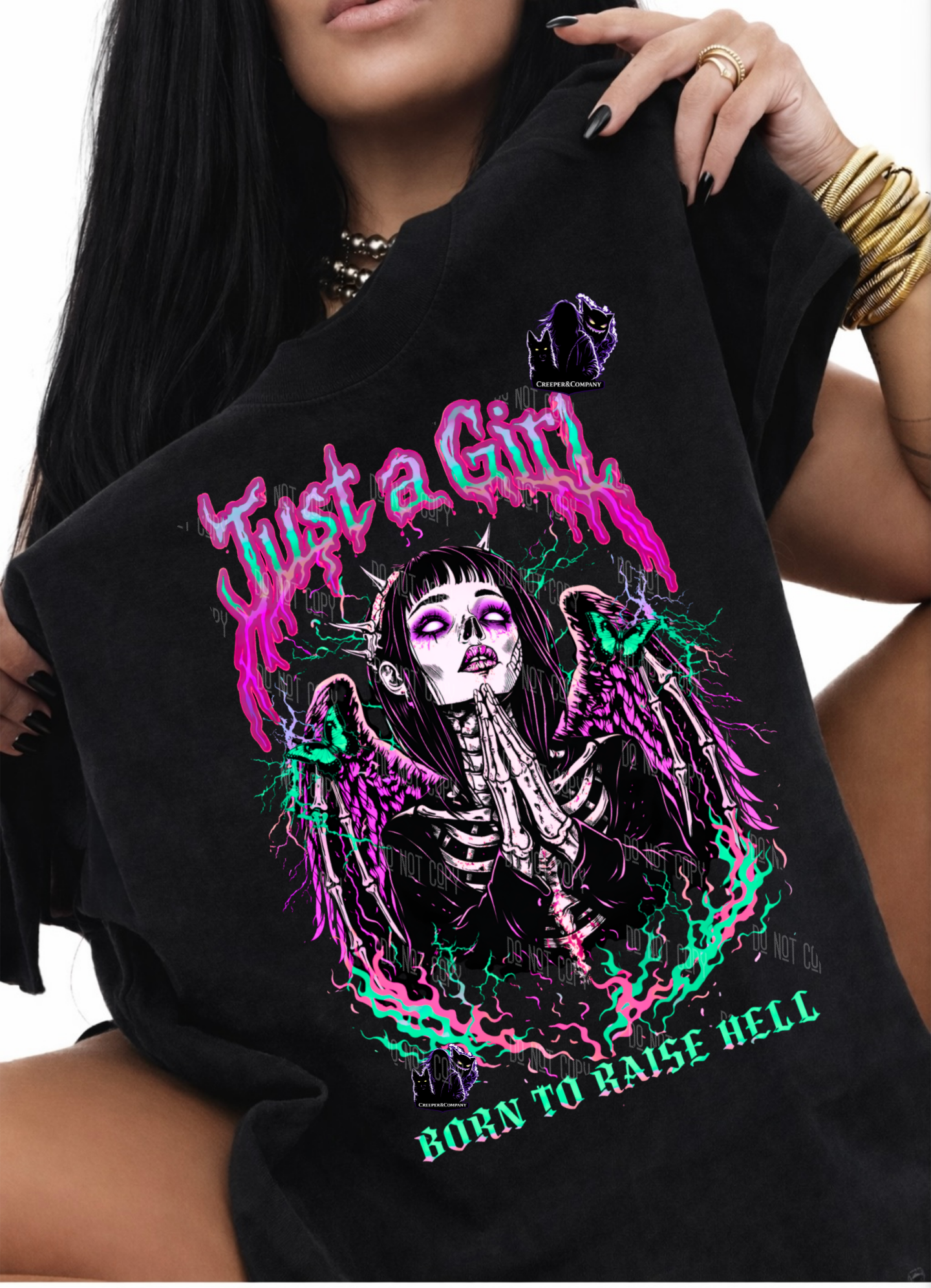 Just a Girl Born to Raise Hell Graphic Tee | Gothic Punk Alternative Shirt | Creeper&Company