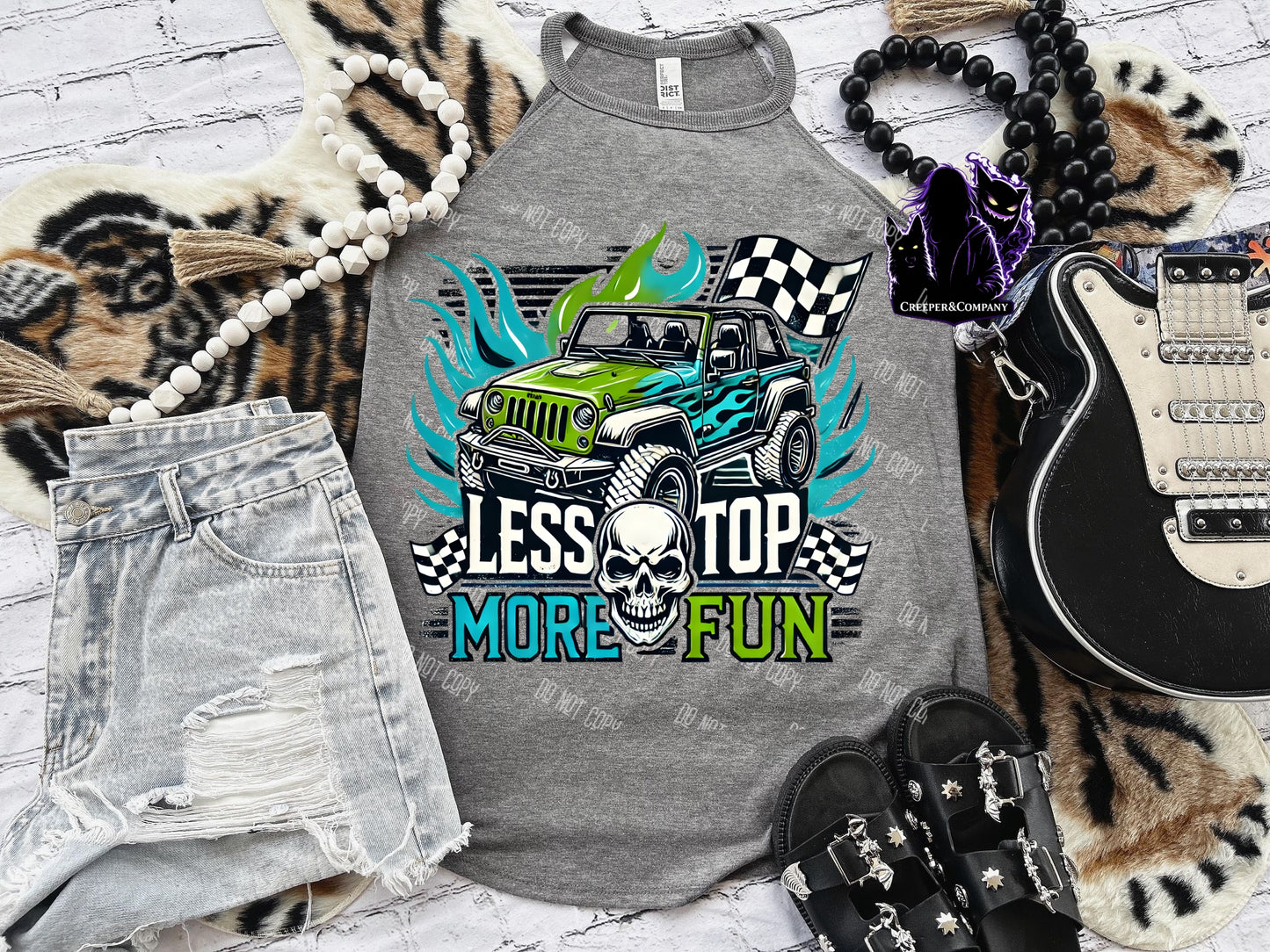 Less Top More Fun Jeep Graphic Tank | Skull Off-Road Summer Shirt