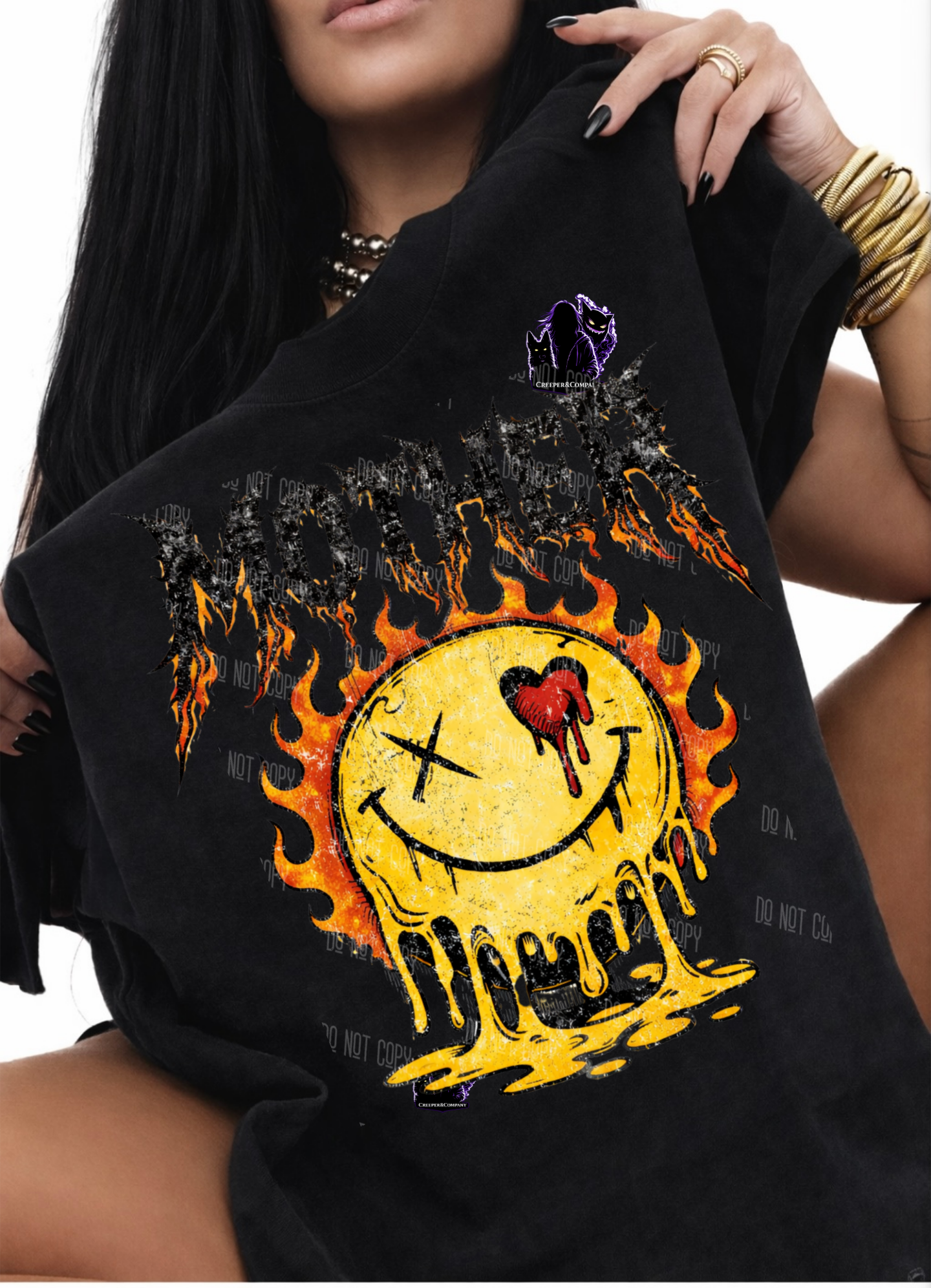 Mother Melting Smiley Graphic Tee | Dark Grunge Flame Smiley Shirt | Alternative Streetwear