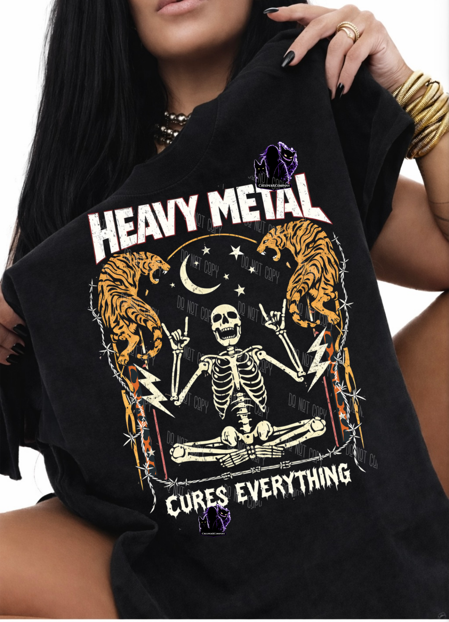 Heavy Metal Cures Everything Skeleton & Tiger Graphic Tee