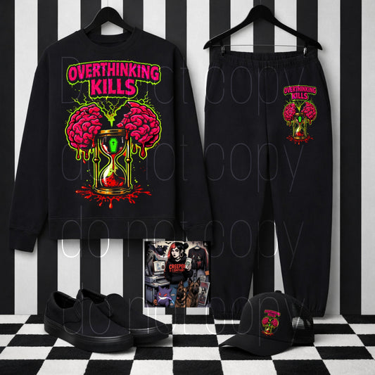 Overthinking Kills – Neon Horror Brain Crewneck | Dark Streetwear Sweatshirt