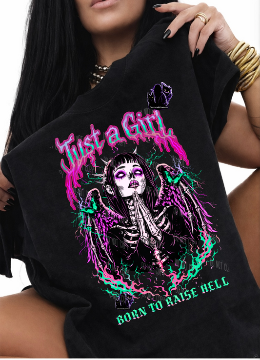Just a Girl Born to Raise Hell Graphic Tee | Gothic Punk Alternative Shirt | Creeper&Company
