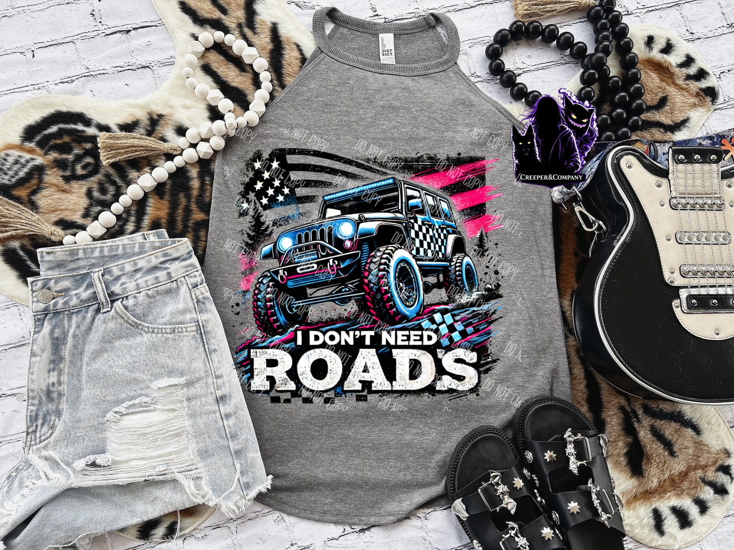 I Don’t Need Roads Jeep Graphic Tank | Off-Road Jeep Shirt | Neon Trail Rider Design