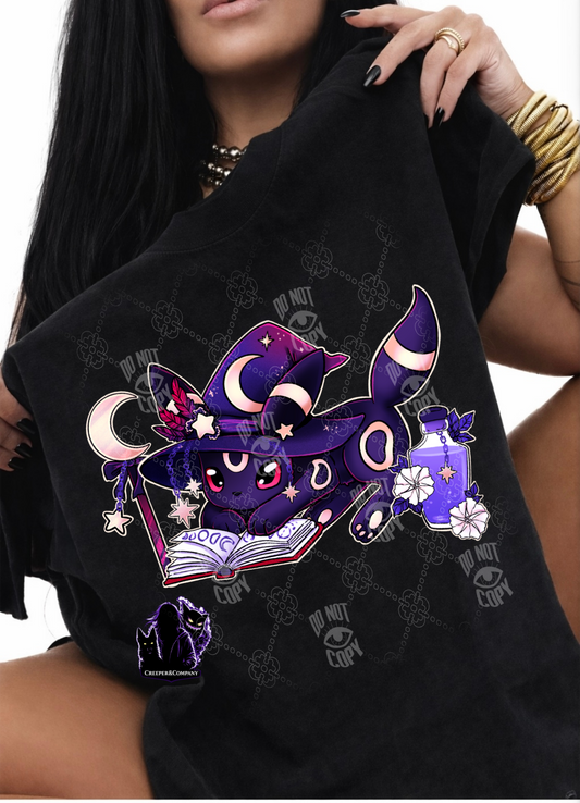 Spooky Umbreon Witch Tee – Purple Magic Vibes
