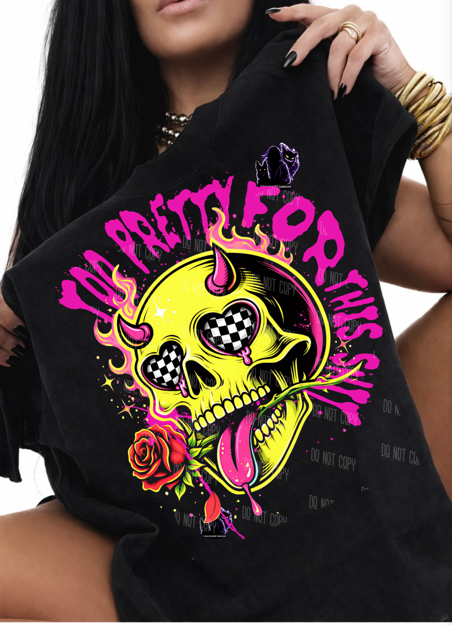 Good Girl Skull Graphic Tee – Dark Feminine Gothic Devil Skull Shirt | Creeper&Company