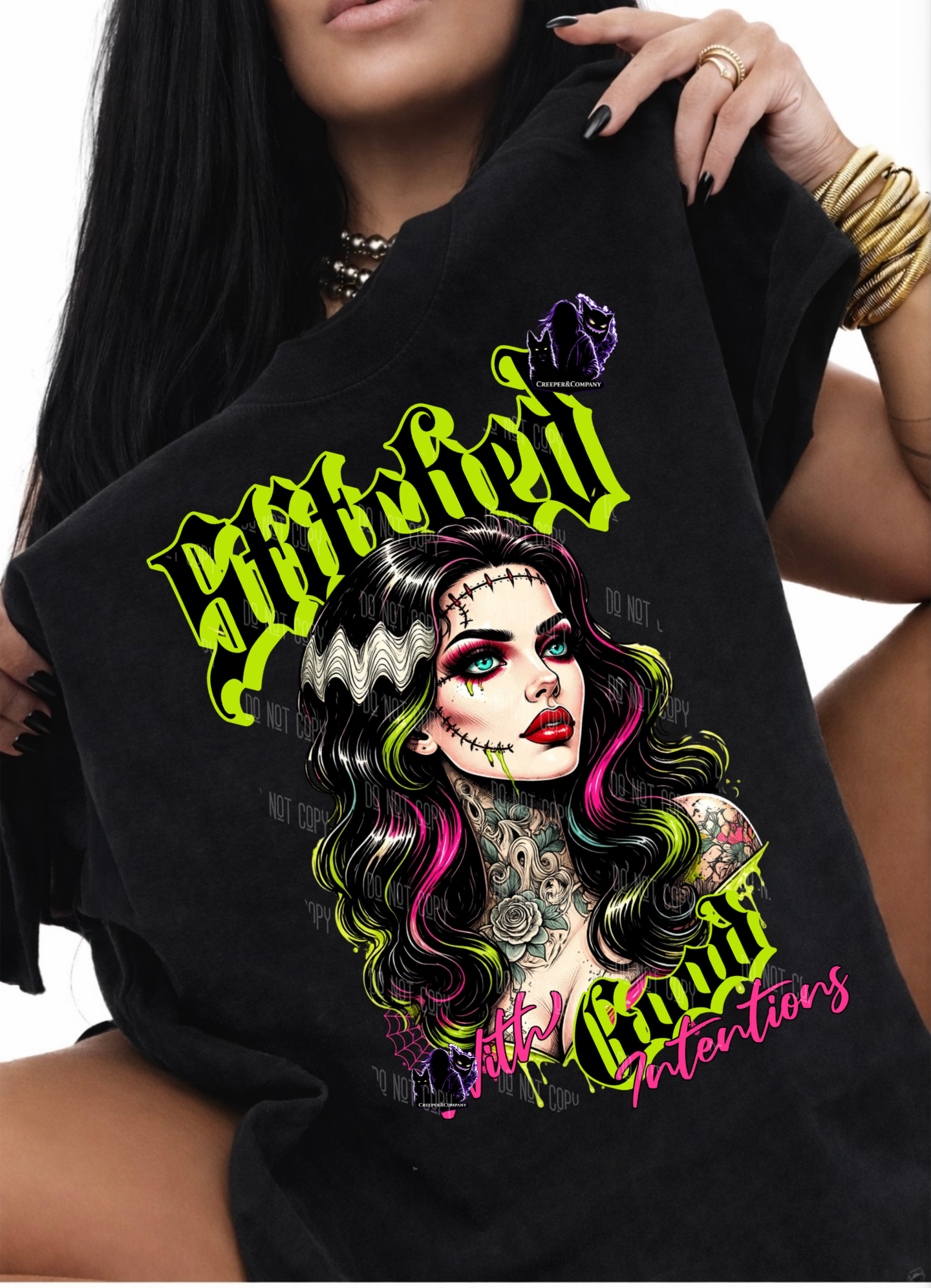 Wicked with Good Intentions Gothic Horror Girl Tee – Neon Gothic Aesthetic Shirt
