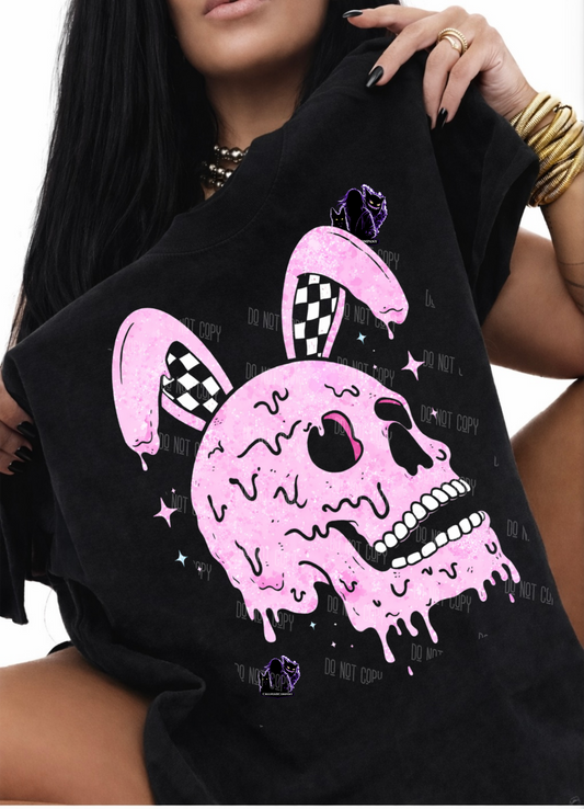 Drippy Pink Skull Bunny Graphic Tee – Cute Gothic Easter Bunny Shirt | Creeper&Company