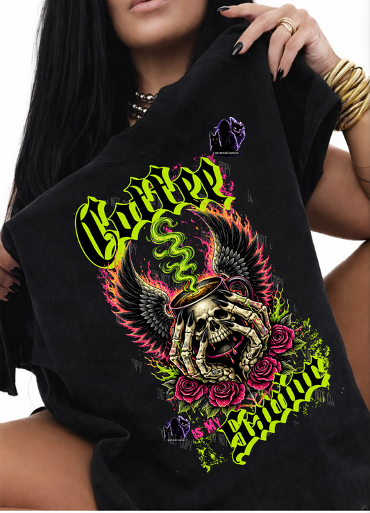 Chaos Is My Love Language – Neon Gothic Skull Graphic Tee
