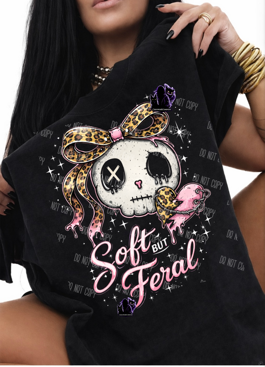Soft But Feral Skull Bow Graphic Tee – Spooky Cute Dark Feminine Shirt