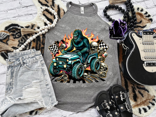 Bigfoot Jeep Shirt – Sasquatch Offroad Graphic Tee, Monster Truck Skull Racing Shirt, Spooky Off Road Apparel